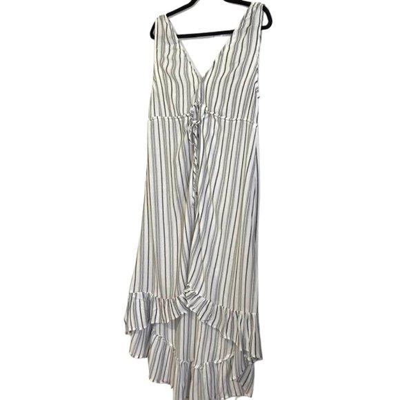 Saltwater Luxe Button Tie Striped Midi High Low Ruffle Hem Dress - Picture 4 of 16